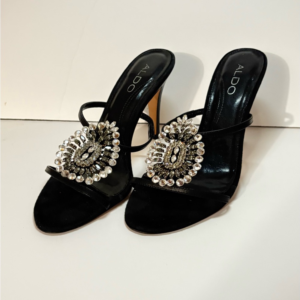 Aldo Black Crystal Embellished Heels